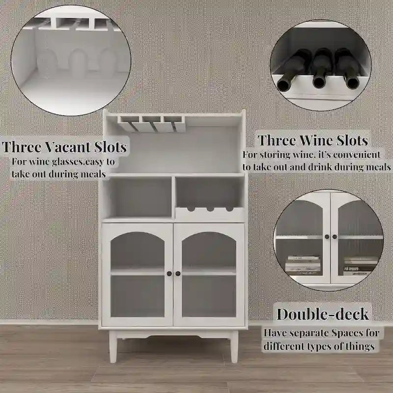 Meuble à vin de salon avec casier à vin et porte-verres amovibles - 27,56L * 15,75l * 50,39H