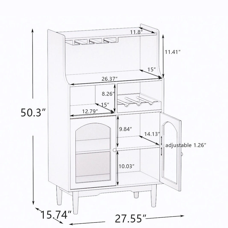 Meuble à vin de salon avec casier à vin et porte-verres amovibles - 27,56L * 15,75l * 50,39H