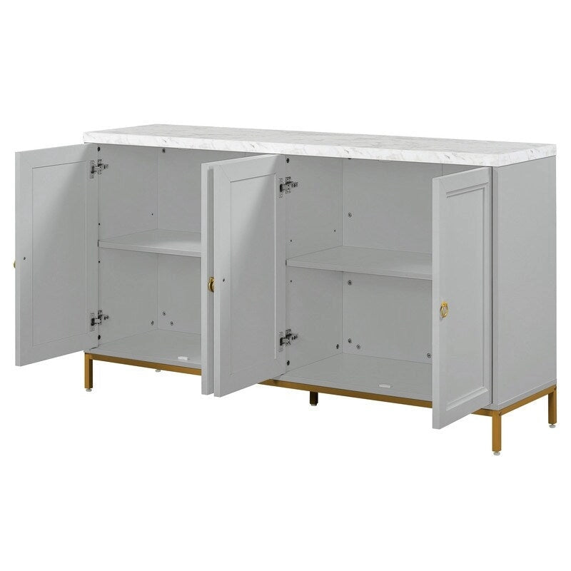 Buffet moderne avec très grand espace de rangement, poignées et pieds en métal pour salon et salle à manger