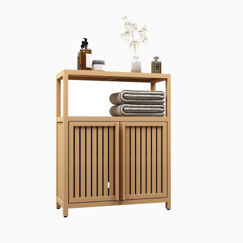 Meuble de rangement en bambou grande capacité avec étagères pour salle de bain et salon