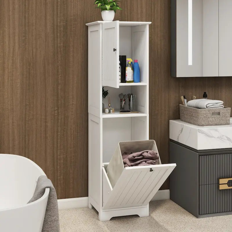 Meuble de tri pour le linge avec cadre en bois et sacs en tissu amovibles, inclinables, pour chambre ou salle de bain