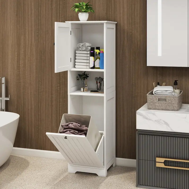Meuble de tri pour le linge avec cadre en bois et sacs en tissu amovibles, inclinables, pour chambre ou salle de bain