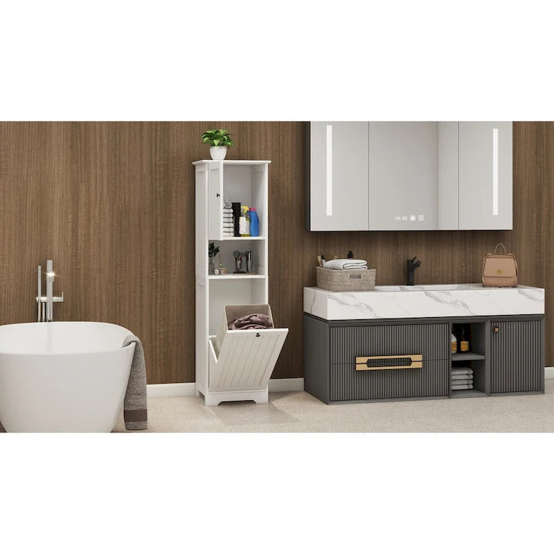 Meuble de tri pour le linge avec cadre en bois et sacs en tissu amovibles, inclinables, pour chambre ou salle de bain