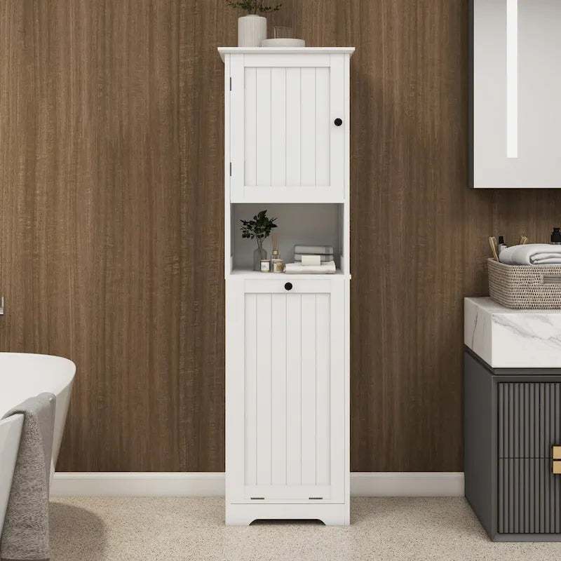 Meuble de tri pour le linge avec cadre en bois et sacs en tissu amovibles, inclinables, pour chambre ou salle de bain