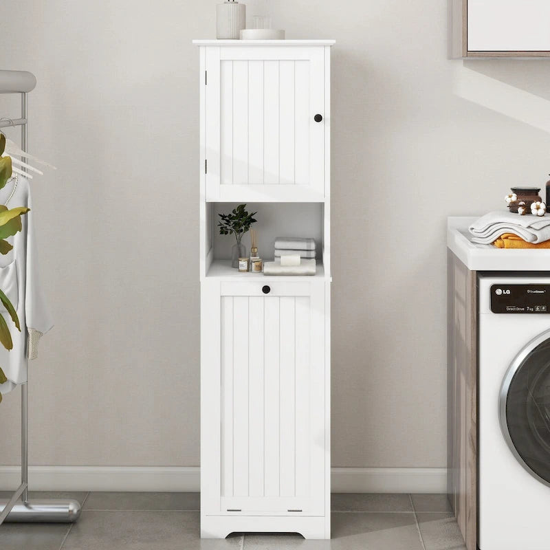 Meuble de tri pour le linge avec cadre en bois et sacs en tissu amovibles, inclinables, pour chambre ou salle de bain