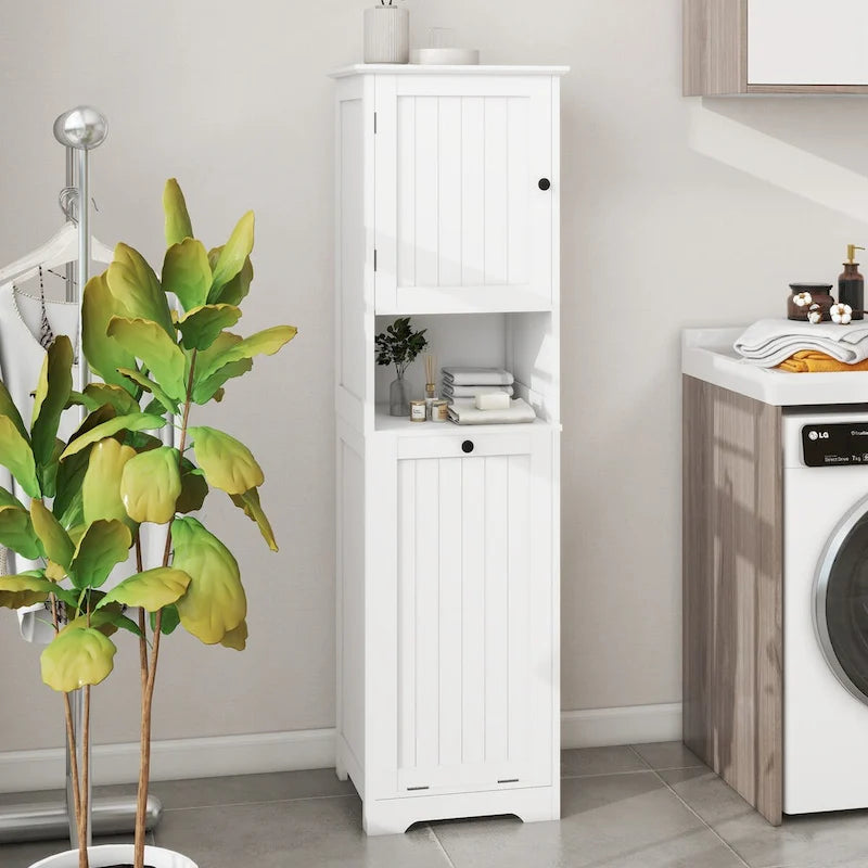 Meuble de tri pour le linge avec cadre en bois et sacs en tissu amovibles, inclinables, pour chambre ou salle de bain