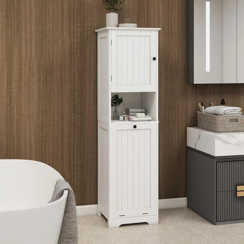 Meuble de tri pour le linge avec cadre en bois et sacs en tissu amovibles, inclinables, pour chambre ou salle de bain
