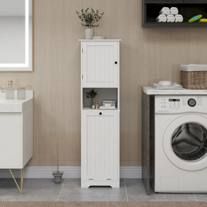Meuble de tri pour le linge avec cadre en bois et sacs en tissu amovibles, inclinables, pour chambre ou salle de bain