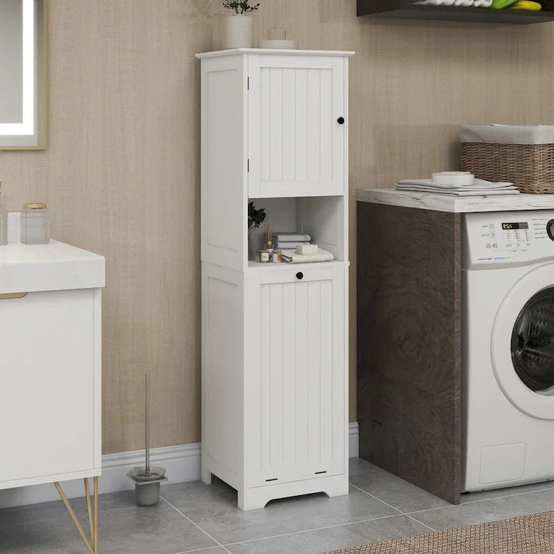 Meuble de tri pour le linge avec cadre en bois et sacs en tissu amovibles, inclinables, pour chambre ou salle de bain