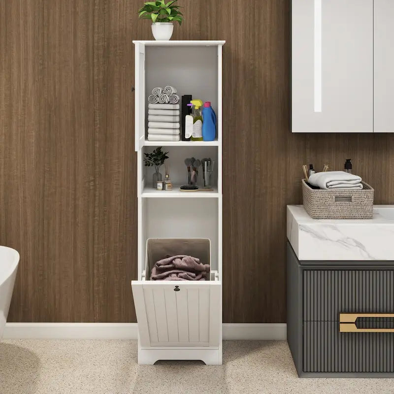Meuble de tri pour le linge avec cadre en bois et sacs en tissu amovibles, inclinables, pour chambre ou salle de bain