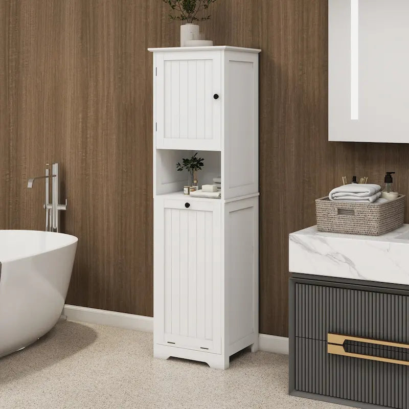 Meuble de tri pour le linge avec cadre en bois et sacs en tissu amovibles, inclinables, pour chambre ou salle de bain