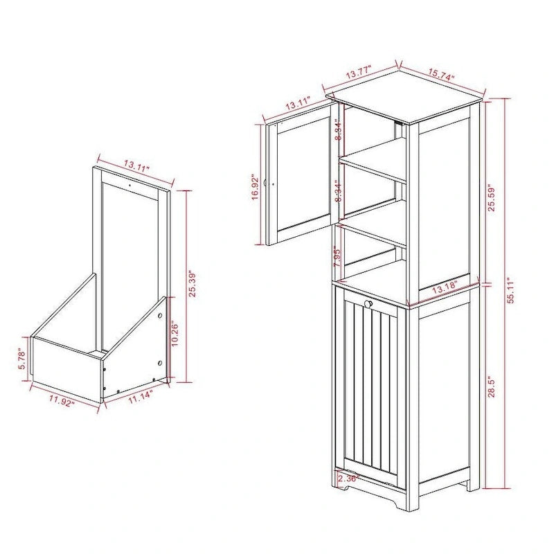 Meuble de tri pour le linge avec cadre en bois et sacs en tissu amovibles, inclinables, pour chambre ou salle de bain
