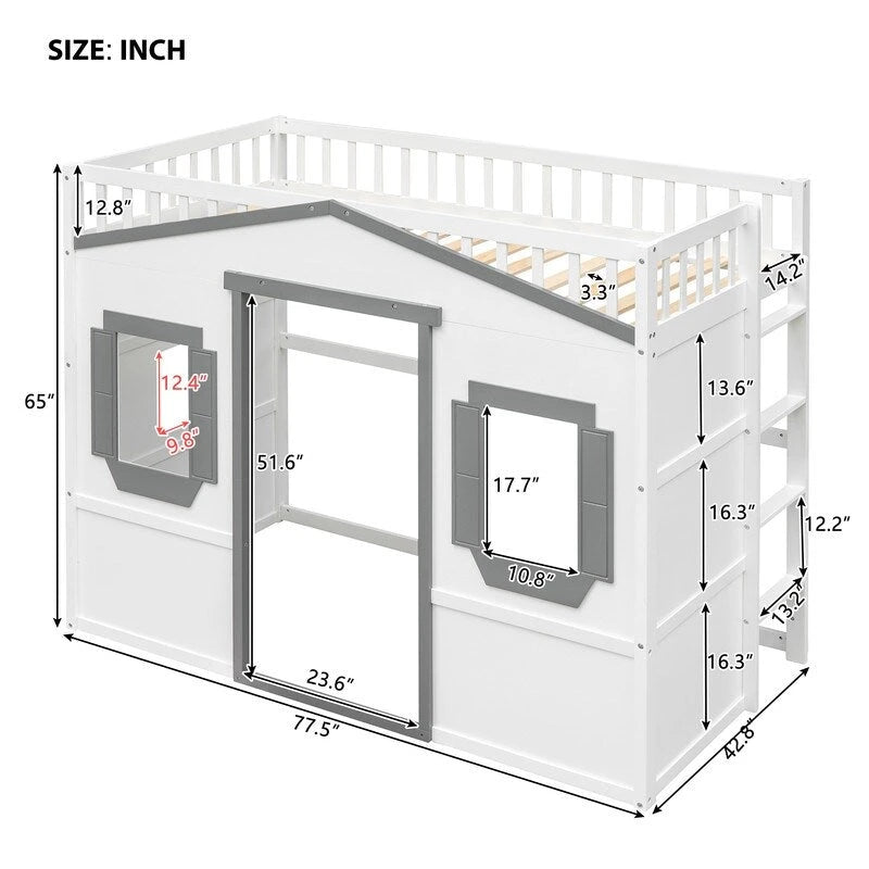 Lit mezzanine en bois avec échelle, taille double