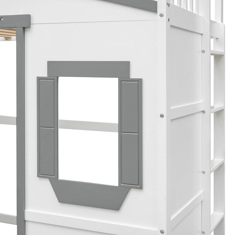 Lit mezzanine en bois avec échelle, taille double
