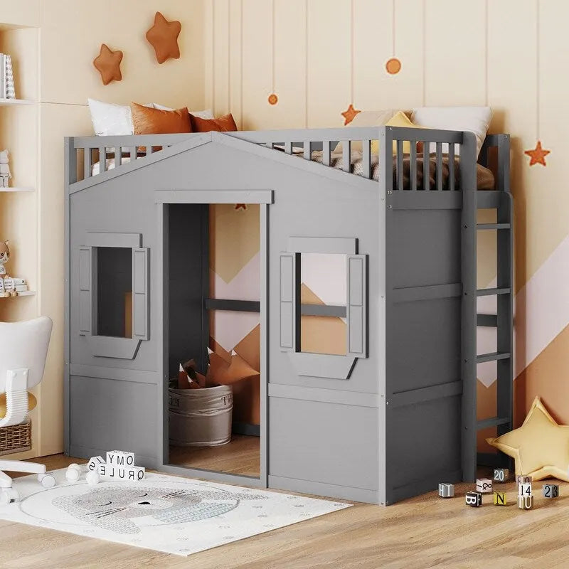Lit mezzanine en bois avec échelle, taille double