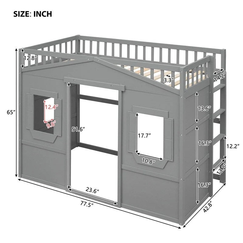 Lit mezzanine en bois avec échelle, taille double