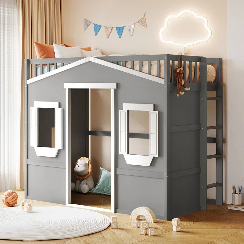 Lit mezzanine en bois avec échelle, taille double