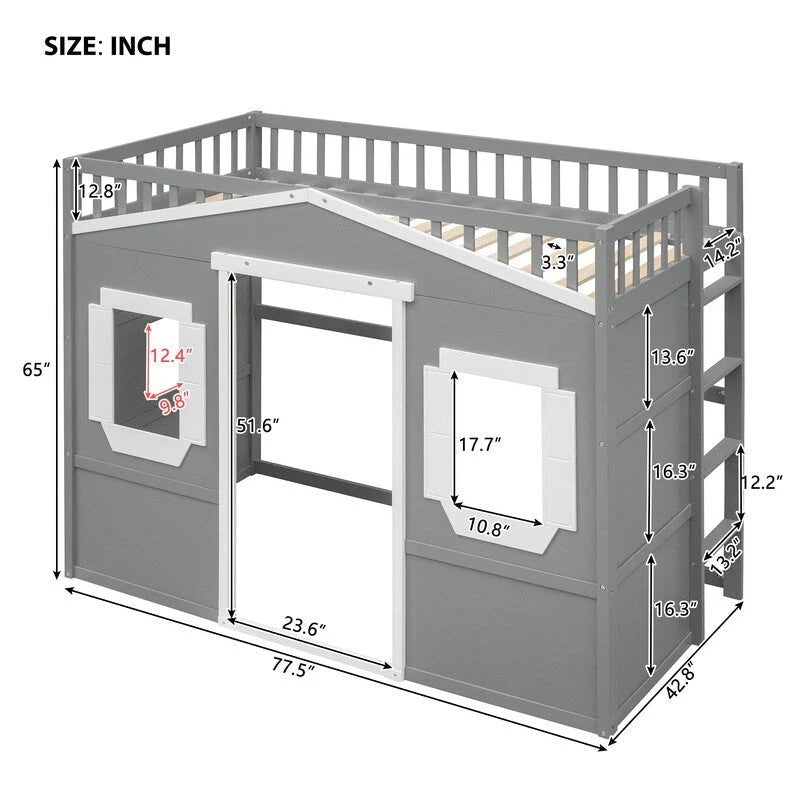 Lit mezzanine en bois avec échelle, taille double