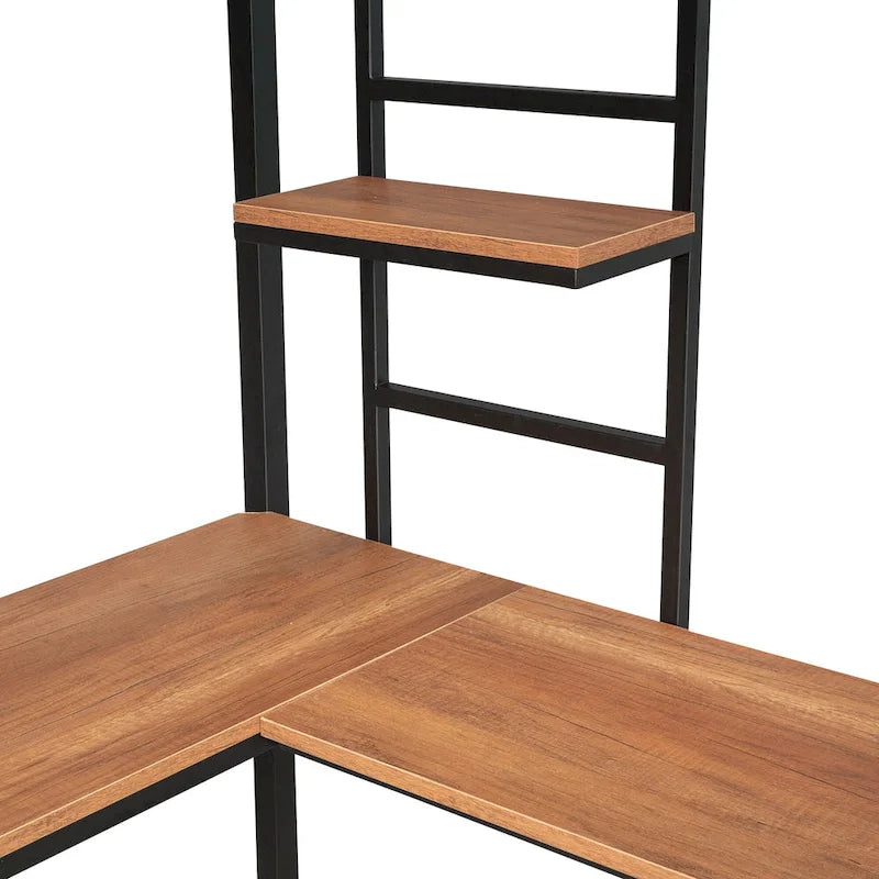 Lit mezzanine double en métal avec bureau et étagères