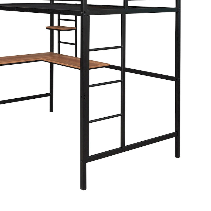 Lit mezzanine double en métal avec bureau et étagères