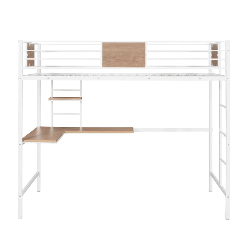 Lit mezzanine double en métal avec bureau et étagères