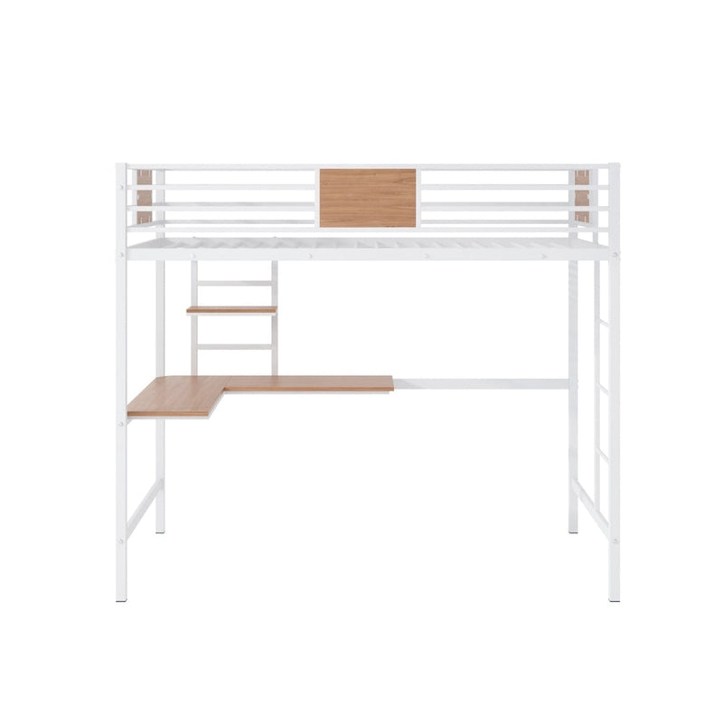 Lit mezzanine double en métal avec bureau et étagères