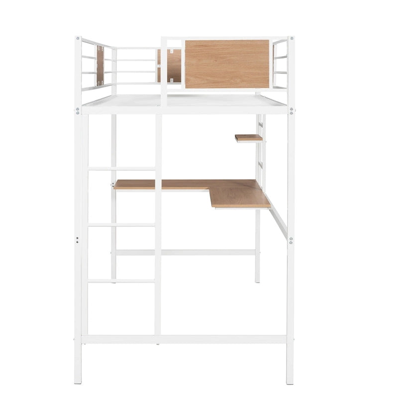 Lit mezzanine double en métal avec bureau et étagères