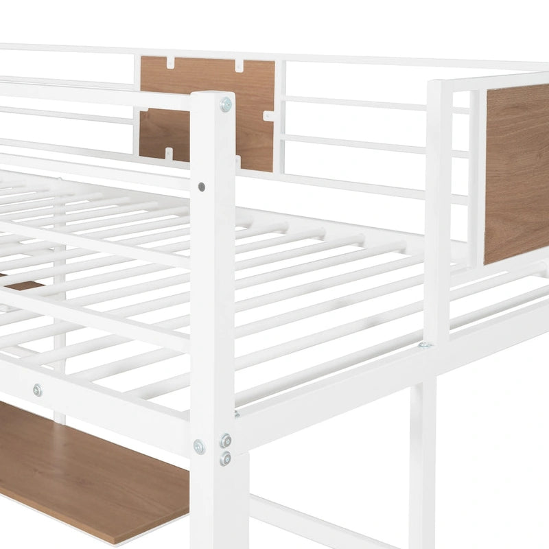 Lit mezzanine double en métal avec bureau et étagères