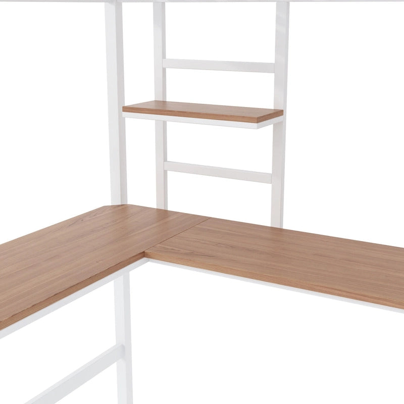 Lit mezzanine double en métal avec bureau et étagères