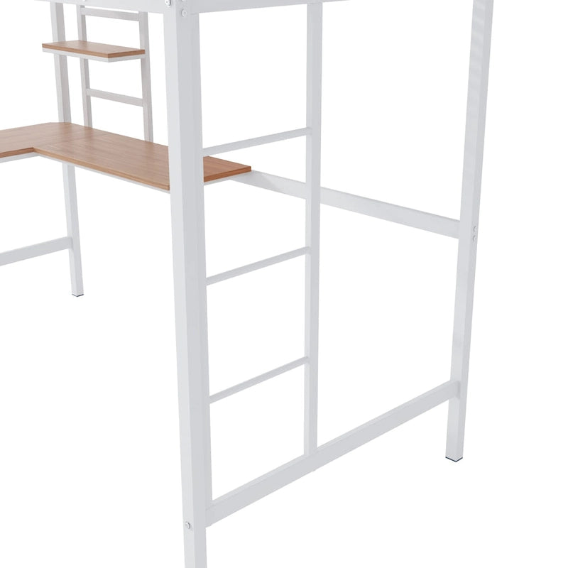 Lit mezzanine double en métal avec bureau et étagères