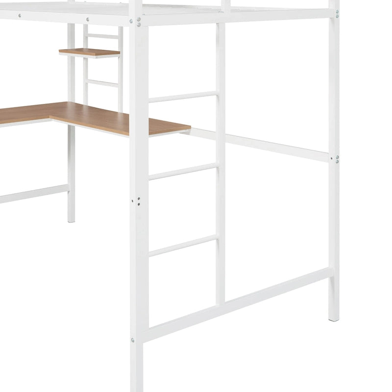 Lit mezzanine double en métal avec bureau et étagères