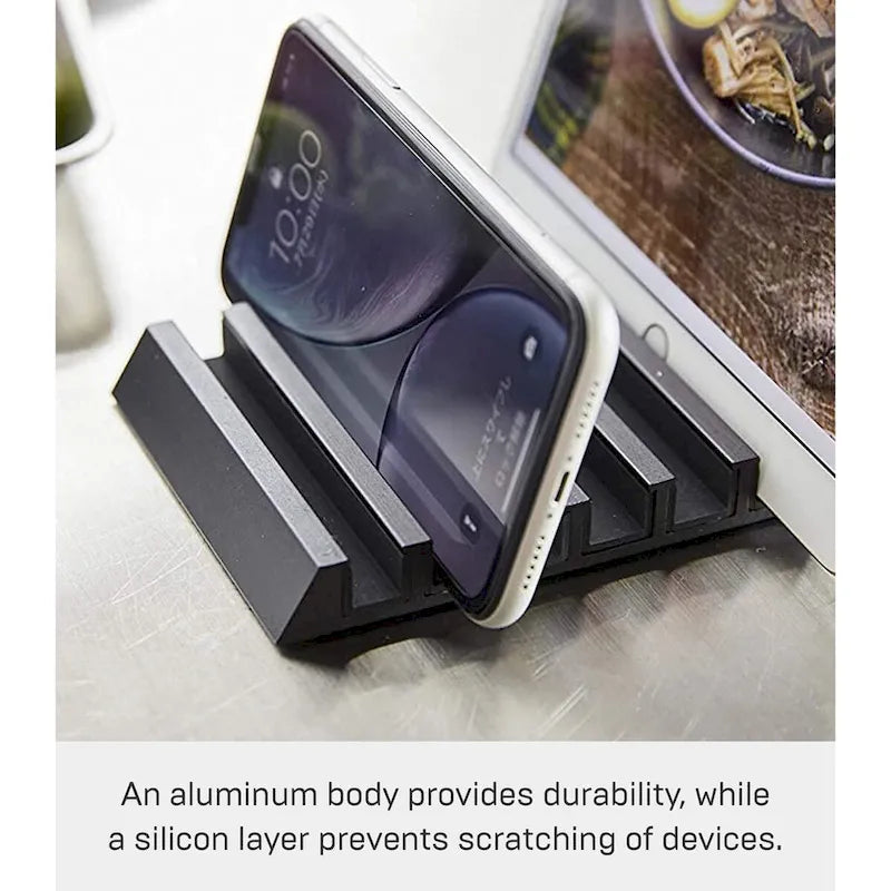 Support de téléphone fixe et de tablette - Aluminium, Aluminium - L 13 x l 10 x H 1,8 cm