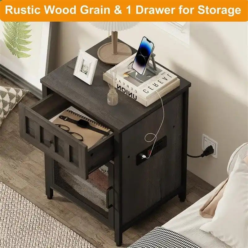 Table d'appoint multifonction avec station de charge intégrée pour chambre ou salon