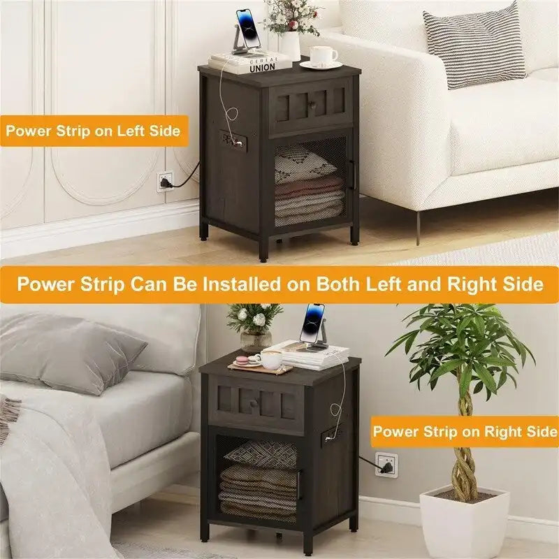 Table d'appoint multifonction avec station de charge intégrée pour chambre ou salon