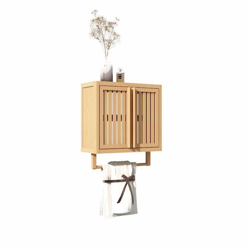 Meuble de salle de bain mural en bambou pour rangement de toilettes