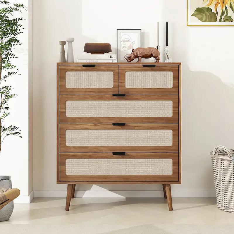 Meuble de rangement 5 tiroirs, commode d'appoint, convient pour le salon, la chambre, la salle à manger, le bureau.