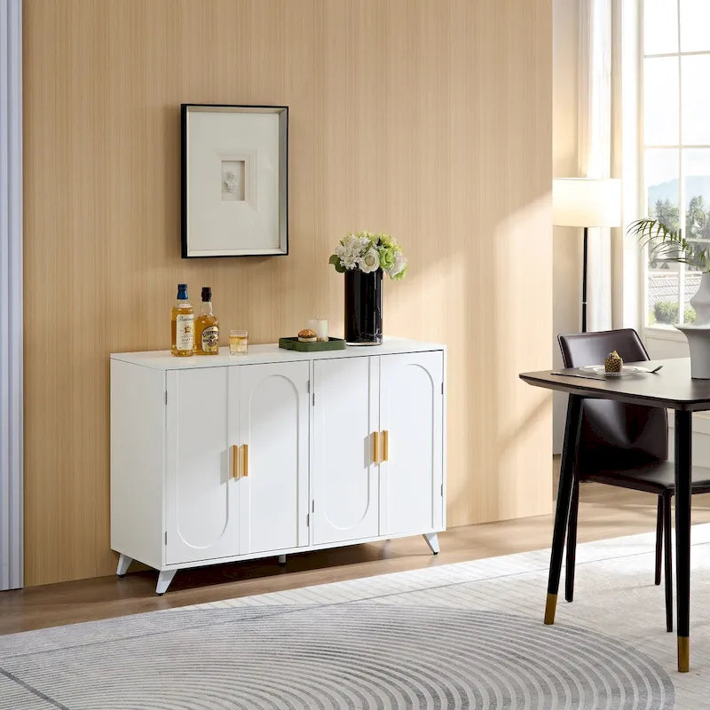 Buffet bahut avec 4 portes et étagères amovibles, pour salon, salle à manger, blanc ivoire