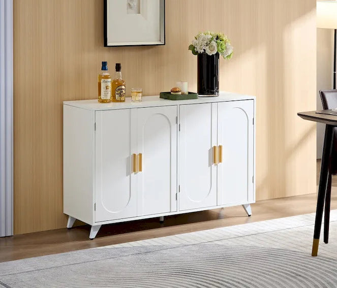Sideboard Buffet cabinet with 4 doors and removable shelves, for living room, dining room, ivory white