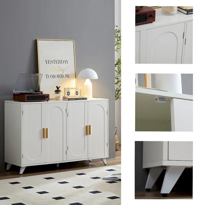 Buffet bahut avec 4 portes et étagères amovibles, pour salon, salle à manger, blanc ivoire