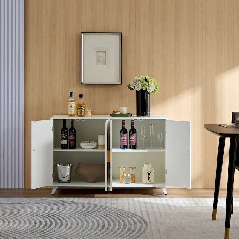 Buffet bahut avec 4 portes et étagères amovibles, pour salon, salle à manger, blanc ivoire