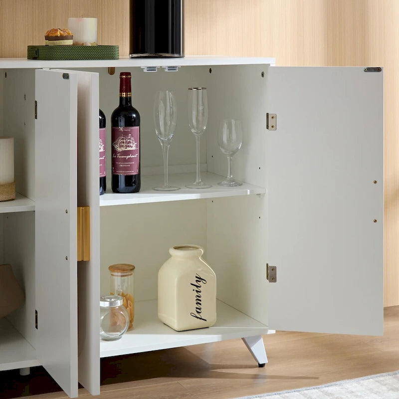 Buffet bahut avec 4 portes et étagères amovibles, pour salon, salle à manger, blanc ivoire