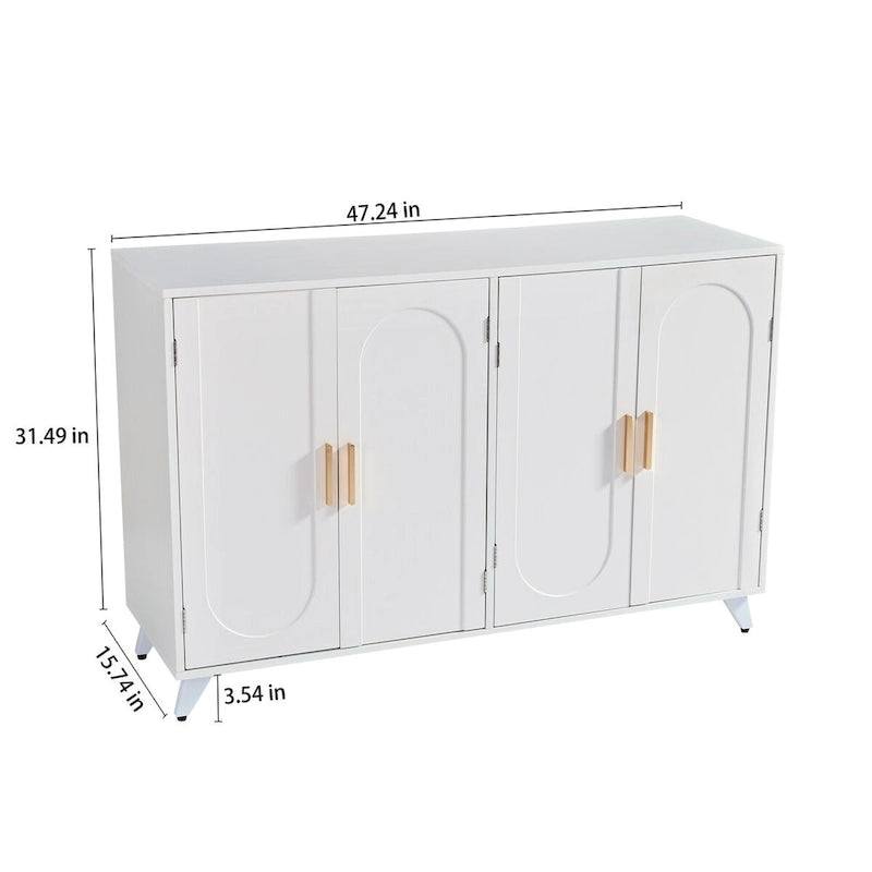 Buffet bahut avec 4 portes et étagères amovibles, pour salon, salle à manger, blanc ivoire