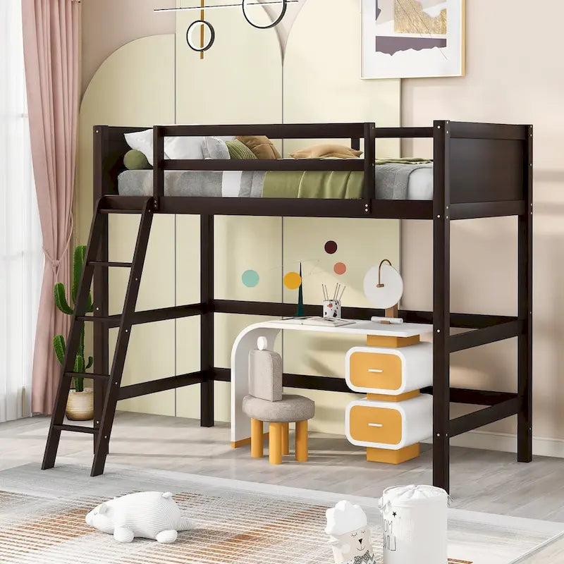 Lit mezzanine en bois massif taille double avec caractéristiques de sécurité