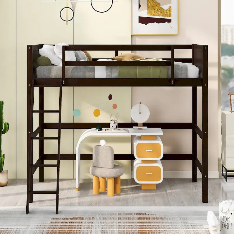 Lit mezzanine en bois massif taille double avec caractéristiques de sécurité