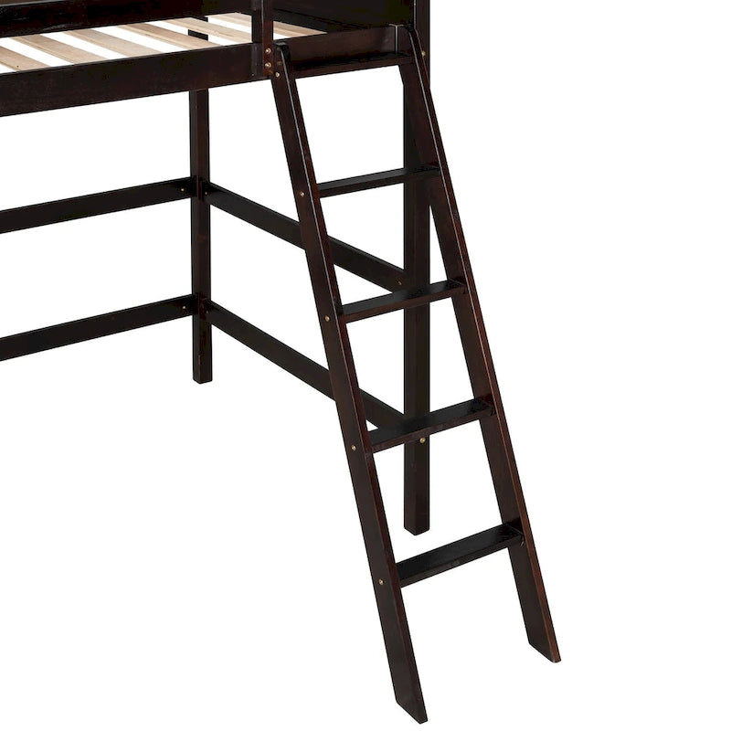 Lit mezzanine en bois massif taille double avec caractéristiques de sécurité