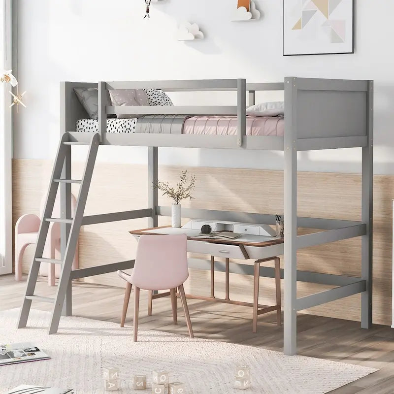 Lit mezzanine en bois massif taille double avec caractéristiques de sécurité