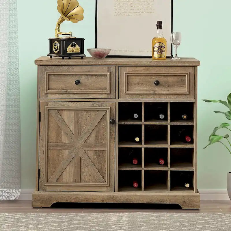 Bahut en bois de style campagnard avec casiers à vin amovibles