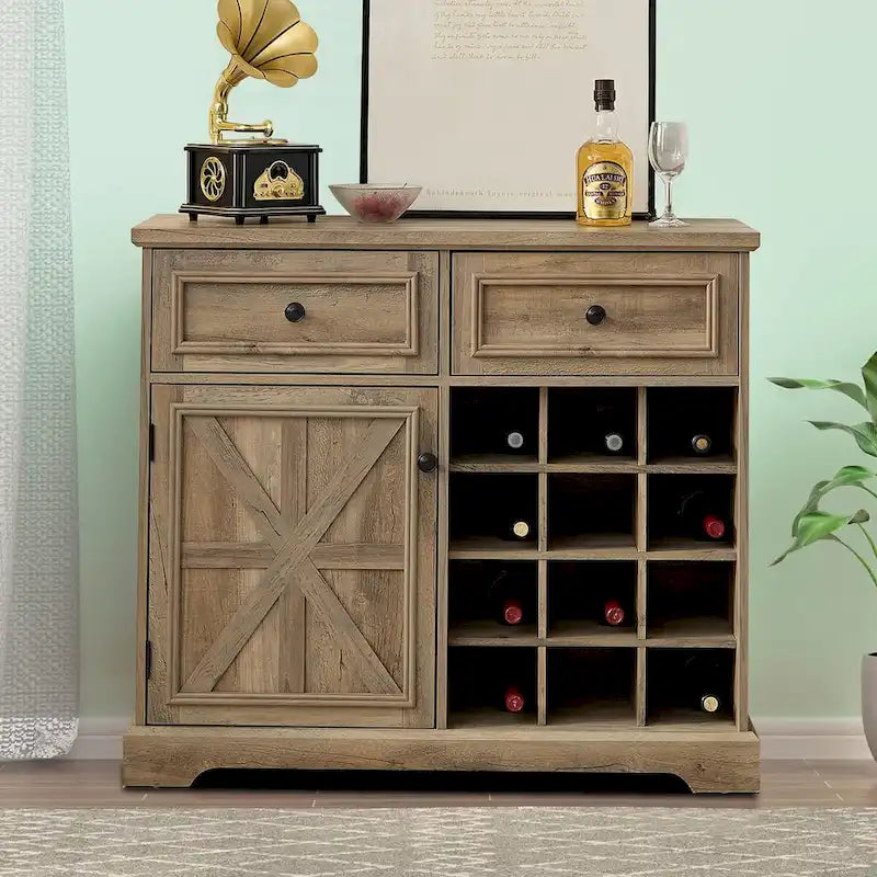 Bahut en bois de style campagnard avec casiers à vin amovibles