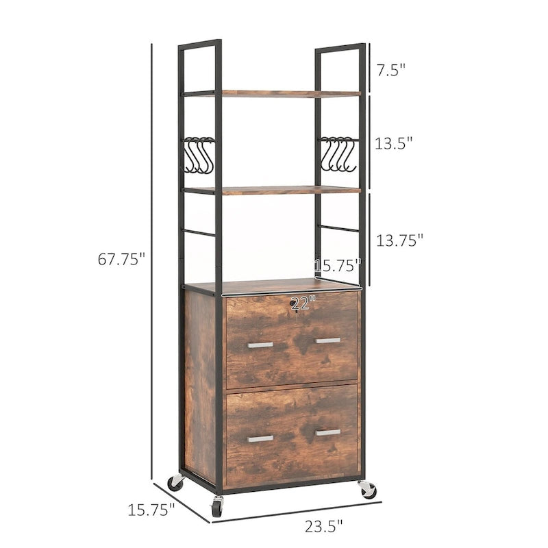 Classeur à 2 tiroirs avec clé, étagère, classeur mobile avec barre de suspension réglable pour dossiers format lettre, A4