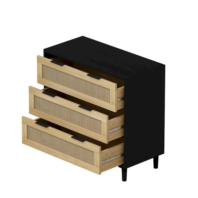 Meuble de rangement bohème compact en rotin à 3 tiroirs de 80 cm pour l'organisation de la maison